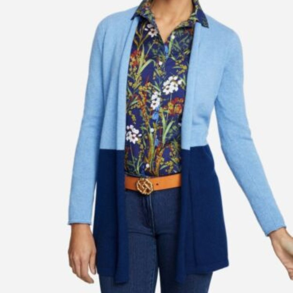 J. MCLAUGHLIN 100% CASHMERE CARDIGAN  2-TONE BLUE CLASSIC XS NWT